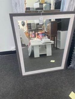 NEW 26" x 32" gray and tanned framed mirror