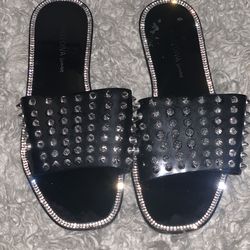 Wild Diva Black Spiked/Rhinestoned Flats