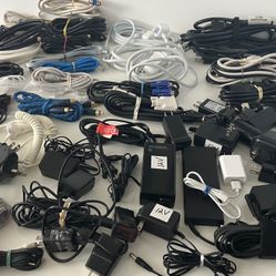 Lot Of 45 Electronic Accessories (Coaxial Ethernet Audio Cables, AC Charges, Cords, AC Inputs
