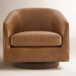 All Modern - Bennett Genuine Leather Swivel Barrel Chair, Brown MSRP-1080