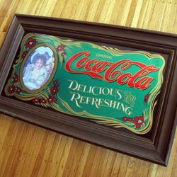 Vintage Framed Coca Cola "Victorian Girl" Bar Sign Coke Signage 