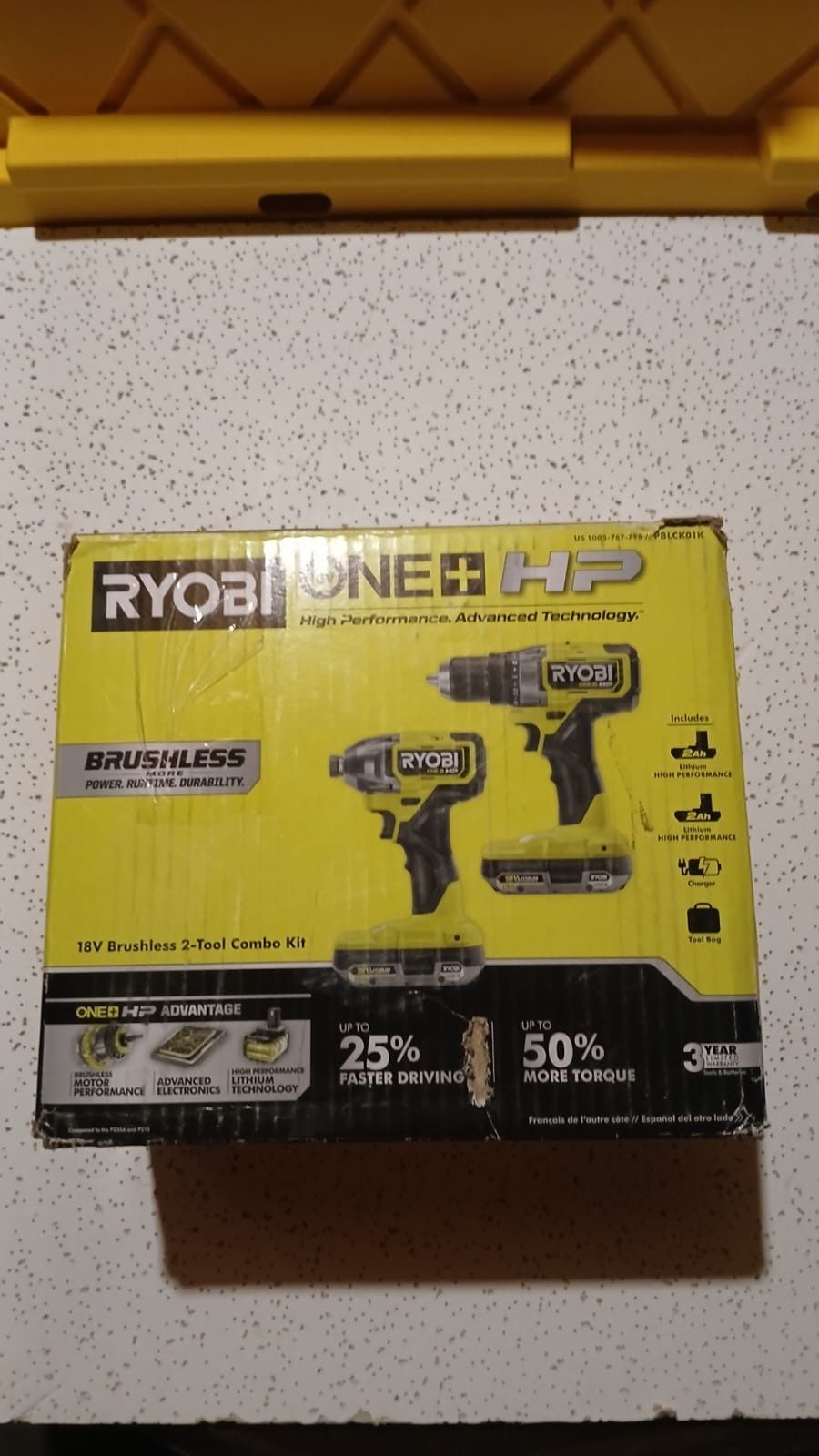Ryobi ONE+ HP 18V Brushless Cordless 1/2 in. Drill/Driver and Impact Driver Kit w/(2) 2.0 Ah Batteries, Charger, and Bag