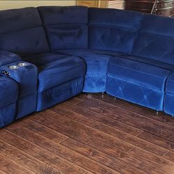 Blue L-Shape Sectional with Power Recliners