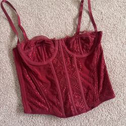 Small burgundy red lace buster corset top goth gothic lingerie stretchy 