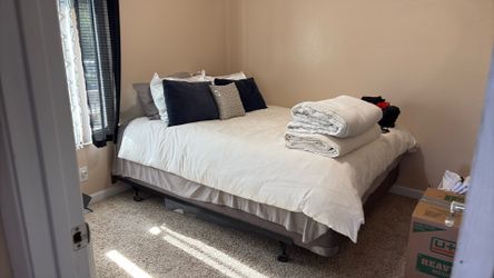 Queen size mattress, box spring + frame