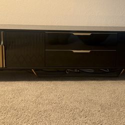 Aro Modern Black Wood TV Stand With 2 Drawers & 4 Doors Media Console For TVs Up To 80"