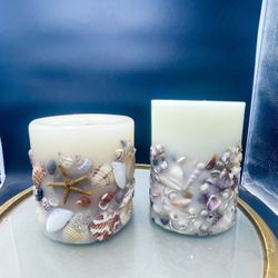 Pair of Florida Textured Seashell Candles, NOS