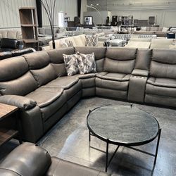 Sectional With 3-recliners Grey Color 