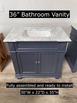 36" Bathroom Vanity with Carrara Marble Countertop & Solid Wood & Plywood Cabinet #3340