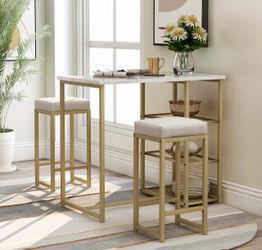 Bar Table and Stools Set with Storage Shelves