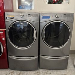 Grey Whirlpool Front Load Washer And Dryer Electric Set In Excellent Condition!
