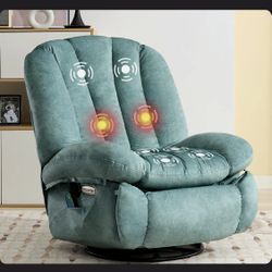 Shell Shape Power Recliner Chair, Chenille Fabric Swivel Rocker Recliner with Bluetooth Speaker. Green