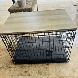 30 Inches Dog Crate With Wood Topper And Bed