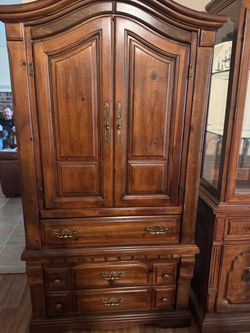 Wooden Armoire with Drawers and Cabinet