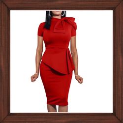 ❤️LAGSHIAN Women Fashion Peplum Bodycon Short Sleeve Bow Club Ruffle Pencil Party Dress Size XL