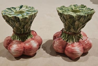 Vietri Italian majolica ceramic radish taper candleholders
