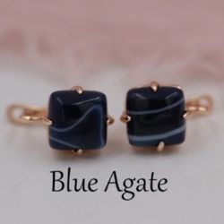 585 Rose Gold Natural BLUE AGATE Earrings