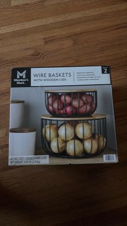 NEW WIRE BASKETS W/WOOD LIDS