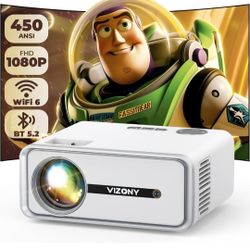 Mini Projector with WiFi and Bluetooth, 450ANSI 1080P FHD Home Movie Projector, Portable Outdoor Projector with 250" Display+Zoom, Compatible w/Phone/