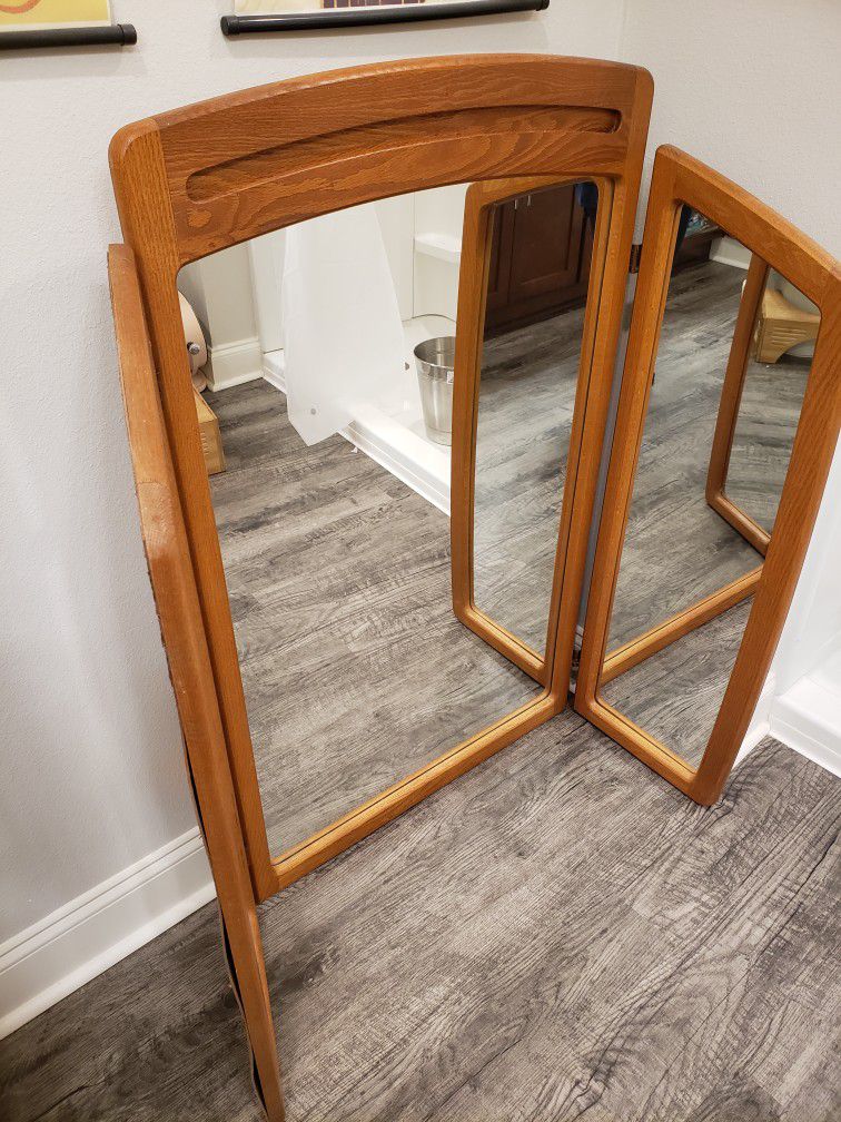 Real Wood Tri-fold Mirror