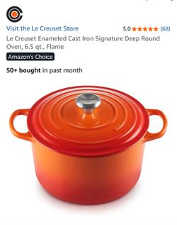 Le Creuset Enameled Cast Iron Signature Deep Round Dutch Oven 6.5 Quart Color: Flame New In Box