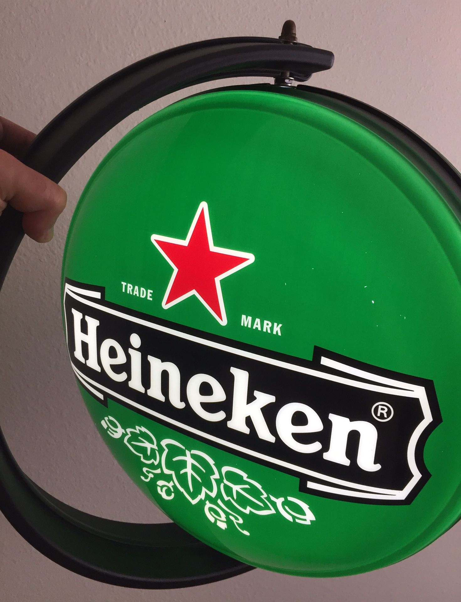 RARE! Heineken Beer Double Sided Lighted Rotating Wall Hanging Pub Sign.