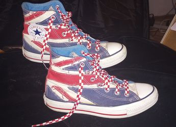 Converse All Star vintage THE WHO Chuck Taylor high tops Union Jack Chucks M5 W7 / 2008