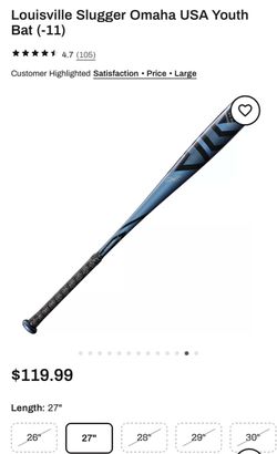 Louisville Slugger 27” Omaha USA Youth Bat (-11)
