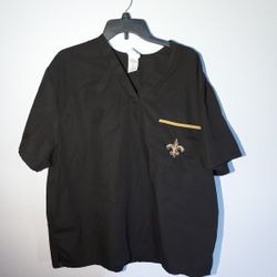 New Orleans Saints Scrub Shirt Top Women's XL Black NFL Team Apparel