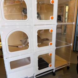 cat cage Indoor with Litter Box, Complimentary Bed, Bowl,Cleaning Three Piece Set,Large cat Enclosure, Cat House with Wheels Outdoor,Small Animal Cage