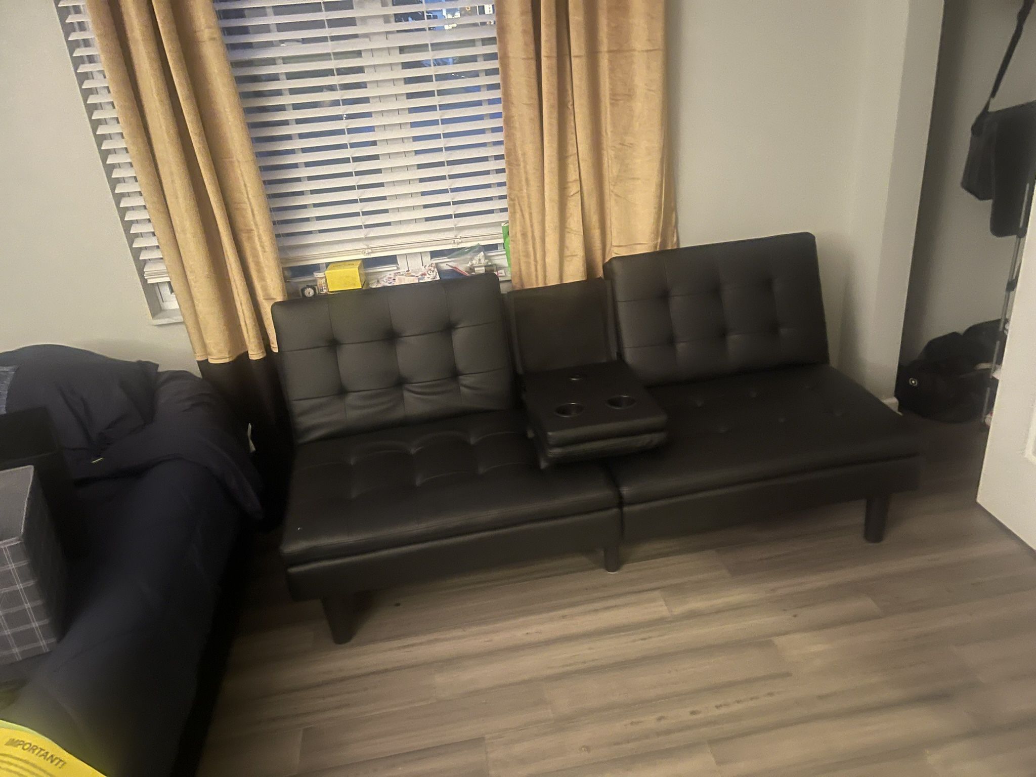 Faux Leather Futon With cupholder & usb
