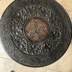 Moorish or Anglo Indian Carved Wood Round Circular End Table
