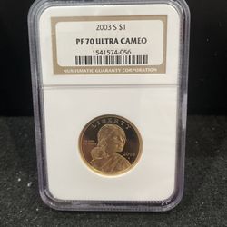 2003 S Gem Proof Perfect Graded Native American Dollar Graded At PR70 Ultra Cameo H-10