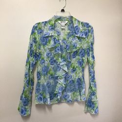 Women’s ALLISON TAYLOR 100% polyester long sleeve button front floral blouse… Size medium