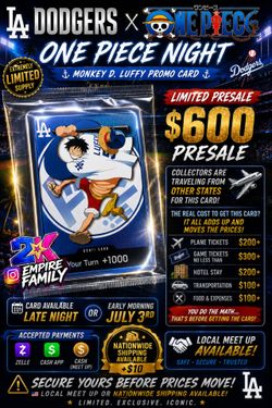 🔥 Dodgers x One Piece Luffy Promo Card - Secure Yours Before July 2nd!