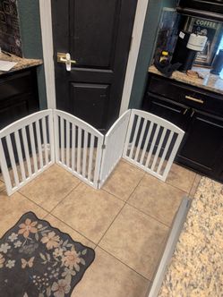 Pawland Freestanding Foldable Wooden Dog Gate, White, 4 Panel