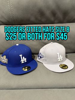 MLB new era Los Angeles dodgers blue 2020 World Series champs and grey back to back 2024 2025 World Series champs 59fifty fitted hats size 8