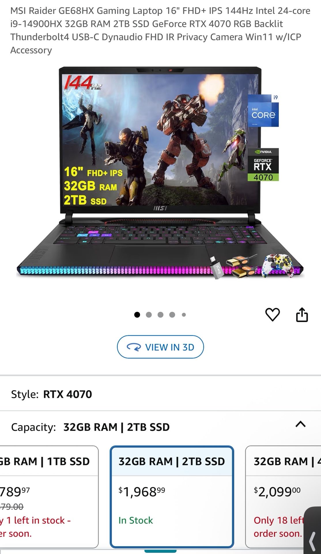MSI Raider GE68HX Gaming Laptop 2TB 32GB