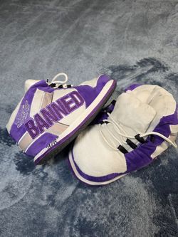 Plush High-Top Sneaker Slippers - Purple & White - One Size Fits Most