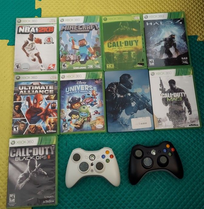 Xbox 360 Lot 9 games Plus 2 Controllers
