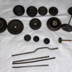 Vtg Antique Rubber wood Wheels Antique tin Toys Cars Trucks metal axles mix LOT