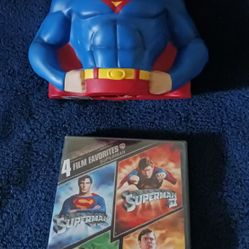 Original Superman Bust Bank + Movies 