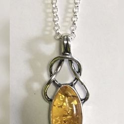 Sterling Silver Amber Celtic Necklace 