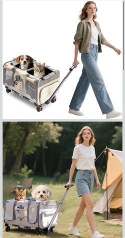 BRAND NEW IN BOX Pet Carrier Cat Carrier Dog Carrier with Wheels up to 38lb (gray or beige)