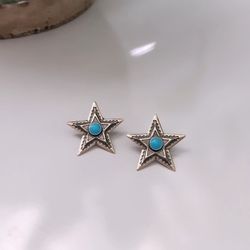 Kingman Turquoise and Sterling Silver Star Earrings