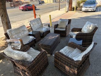 Wicker Outdoor Furniture Patio Furniture Set - 9 Piece Patio Conversation Set with Swivel Rocker Chairs, Rattan Sofa,      Coffee table with storage a