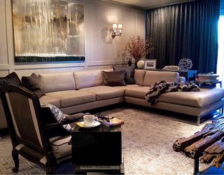 Custom Designer Sectional – Down/Feather Cushions + Polished Chrome Base