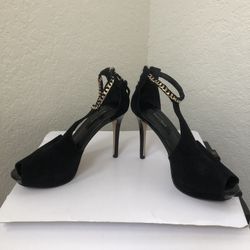 WHBM Black Suede Peep Toe Heels Size 7.5