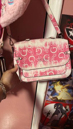 pink guess bag with long strap