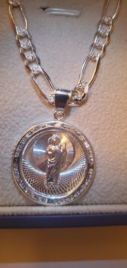 Cadena de plata 925 con dije de san judas con zirconia al rededor